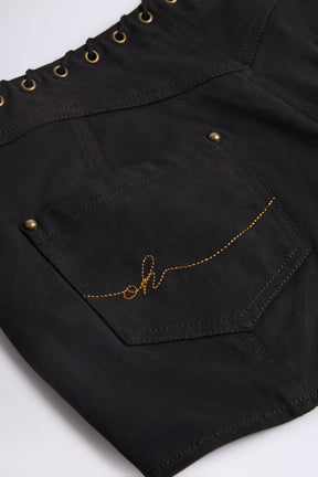 Lace-Up Mid-Rise Shorts in Black